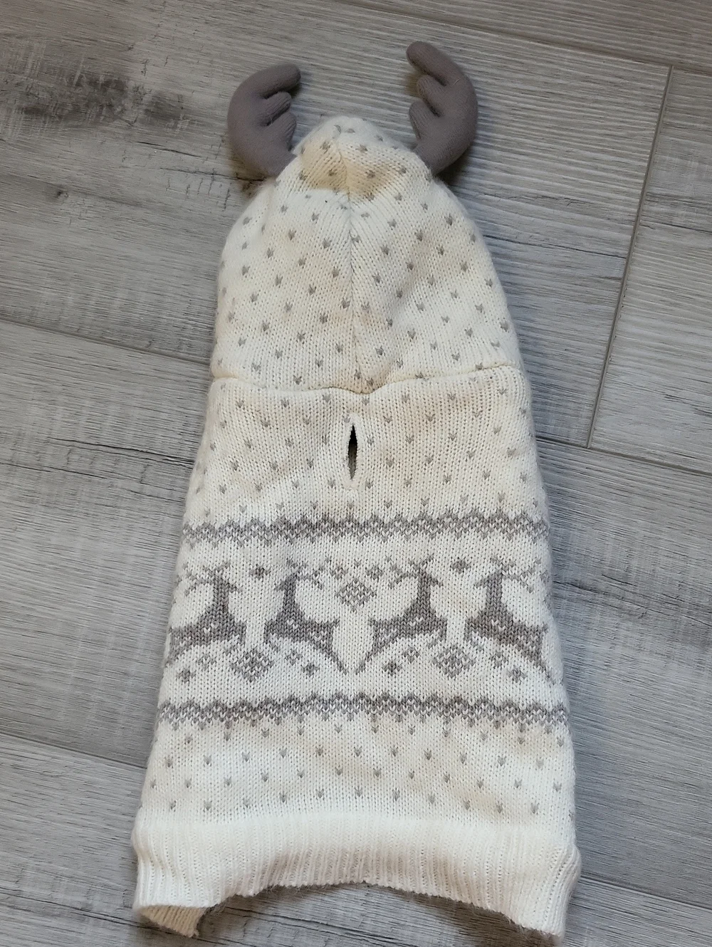 Cream Reindeer Knit Dog Hoodie with Antler Accent